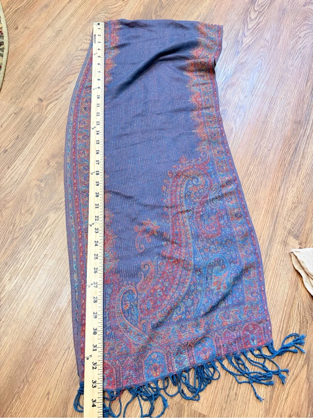 Pashmina Silk Scarf Paisley Fringe Scarf in Blue and Purple
